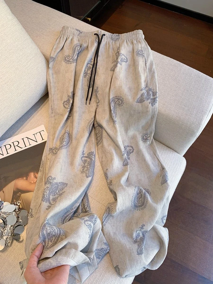 Plones casus hoados con estampado floral retro, plones de pierna recta de cintura alta para hombres y mujeres, p...