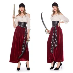 Women Caribbean Pirates Captain Costume Halloween Cosplay Suit Medoeval Gothic Fancy Woman Dress Anime Cosplay