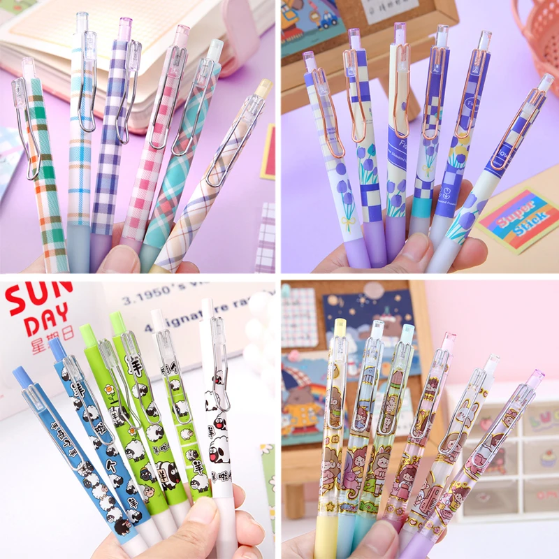 12-144pcs Kawaii Cartoon Gel Pen Roller Ball Pen Smooth Quick-drying  Neutral Signature Pen School Supplies Stationery Wholesale