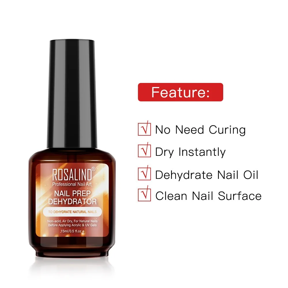 ROSALIND 15ML Nail Dehydrator Gel Polish Nail Primer No Need Curing Air Dry For Nails Art Base Top Coat Long Lasting Gel Lacquer