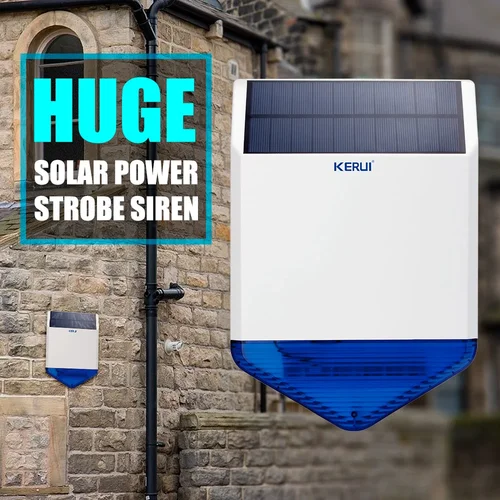 Imagen 2 del producto KERUI SJ1 Panel de sirena Solar para exteriores para sistema de alarma KERUI de seguridad con sonido de respuesta intermitente 110DB