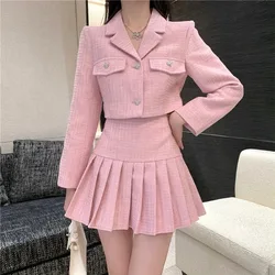 Fashion Small Fragrance Stripe Splicing Long Sleeve Blazer Pleated Skirt for Women Spring 2023 New Fashion Two-piece Set