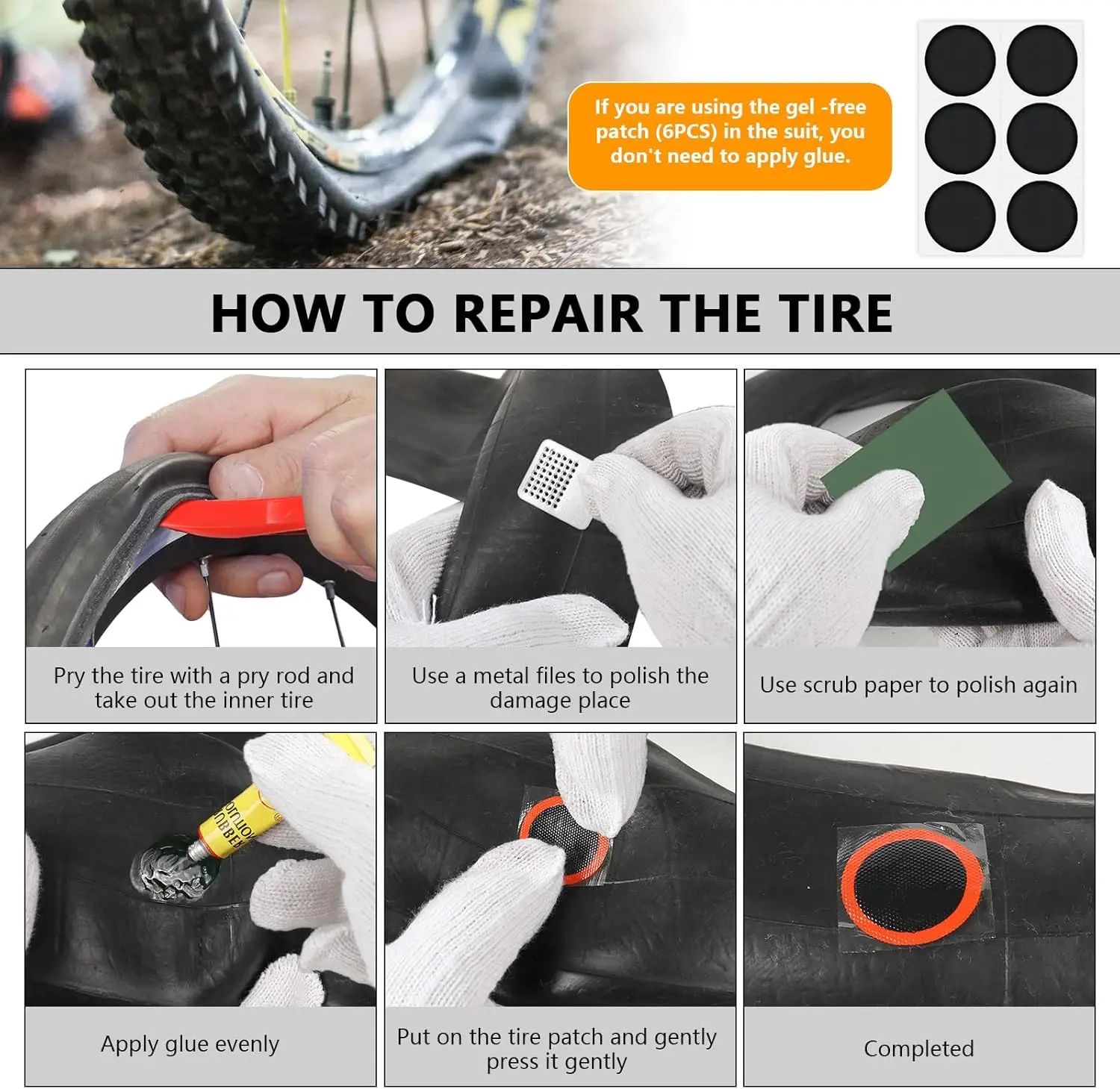 40PCS Portable Bicycle Repair Tool Kit Self-Adhesive Rubber Patches with Storage Case Bike Tyre Fix Accessories for MTB City Bik view 4