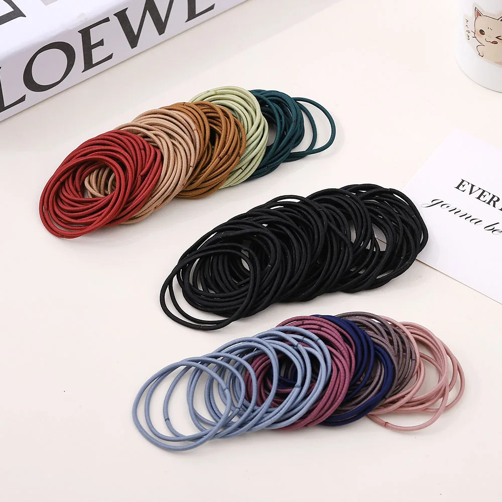 New 100PCS/Lot Women Girls Candy Colors Nylon 5CM Rubber Bands Safe Elastic Hair Bands Ponytail Holder Kids Hair Accessories