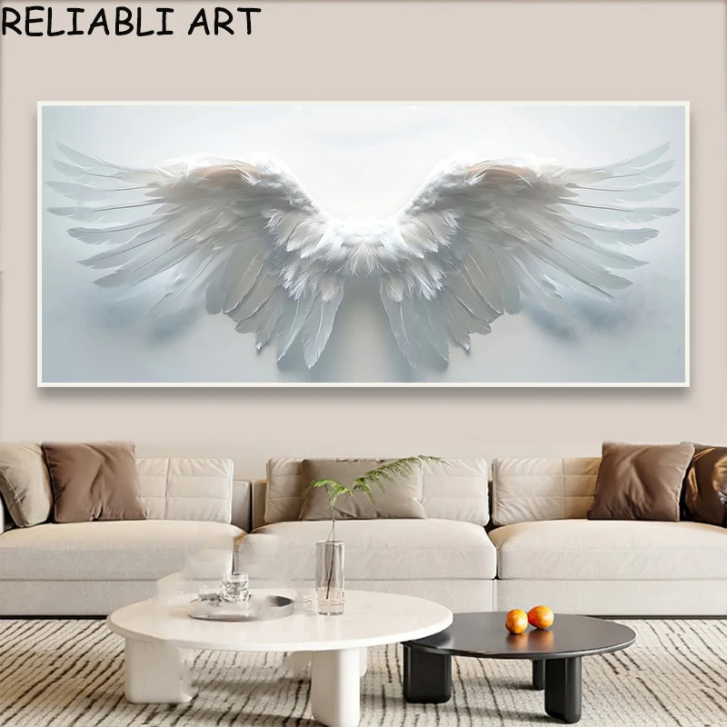 Nordic Style Angel White Feather Posters and Prints Canvas Painting Wall Art Pictures for Living Room Home Decor No Frame