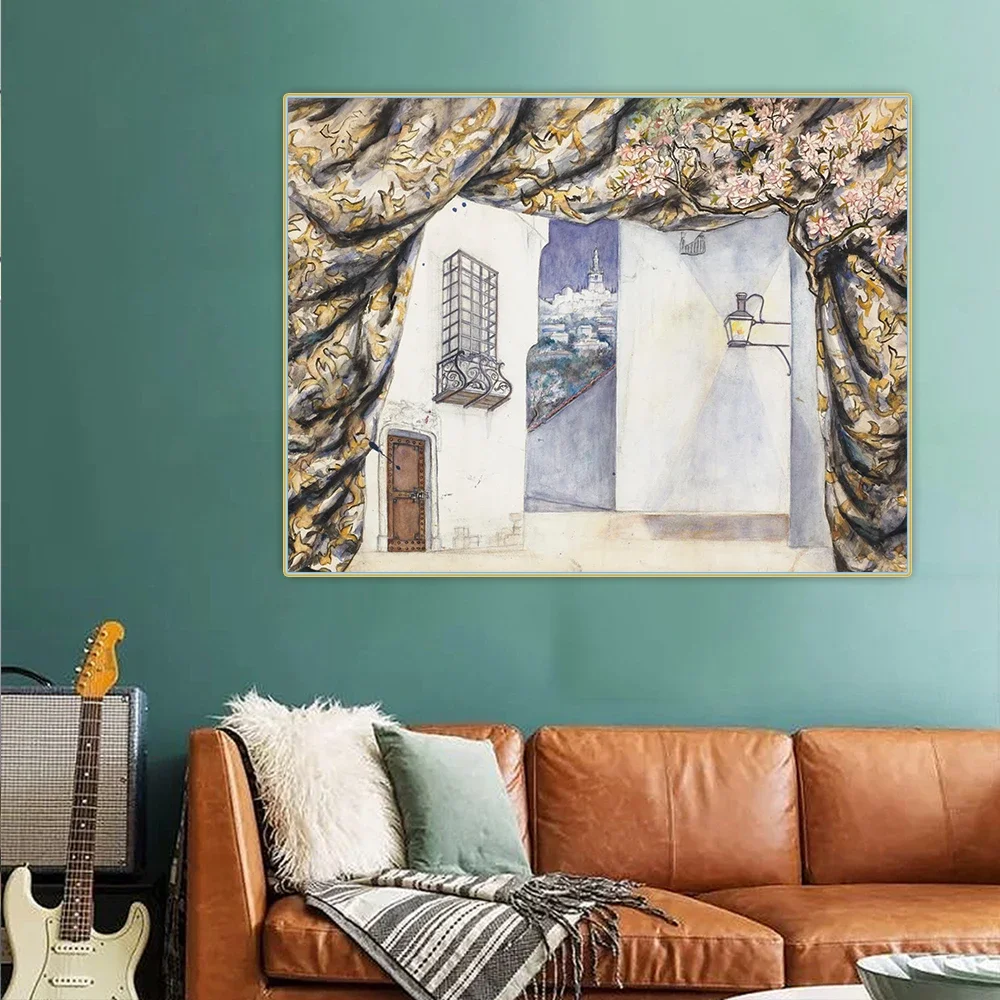 Citon Natalia Goncharova《Stage Design For The Barber Of Seville》Canvas Oil Painting Decorative Picture Decor Home Decoration #2