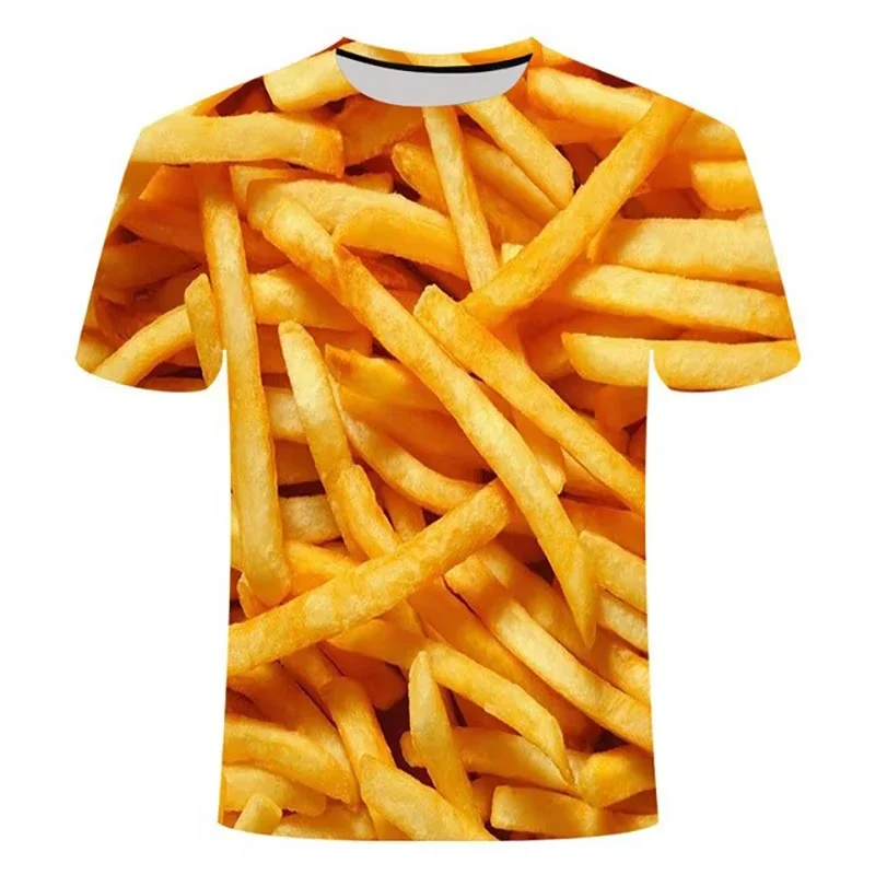 Hamburg Pommes Frites Grafik T-Shirt Herren 3D-Druck Lustiges Essen T-Shirt Kinder Sommer Kurzarm Freizeit Rundhals T-Shirt – Detail 4