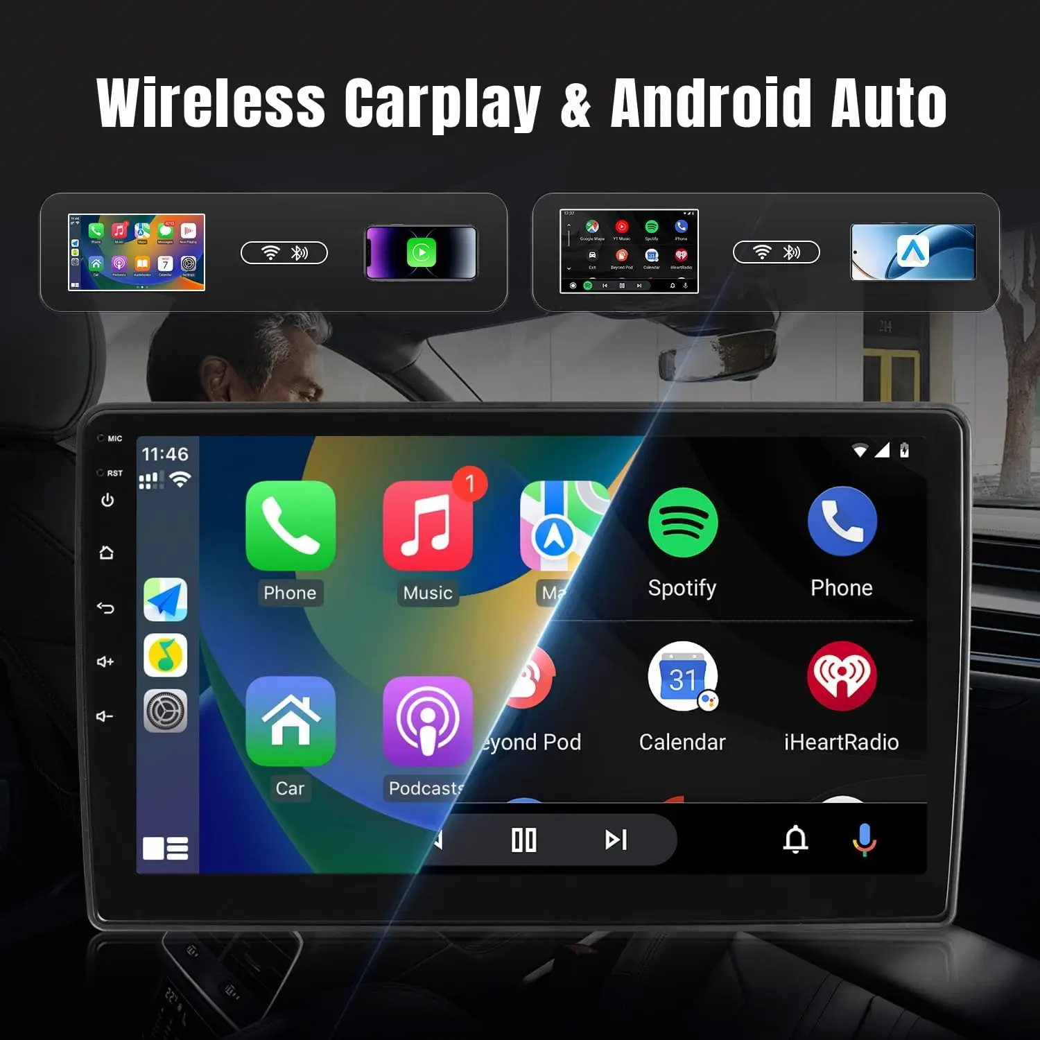 راديو سيارة Carplay لاسلكي مقاس 9 بوصات لسيارة Toyota Tacoma 2005-2015 شاشة تعمل باللمس مشغل فيديو للسيارة يعمل بنظام أندرويد مع كاميرا خلفية WIFI GPS