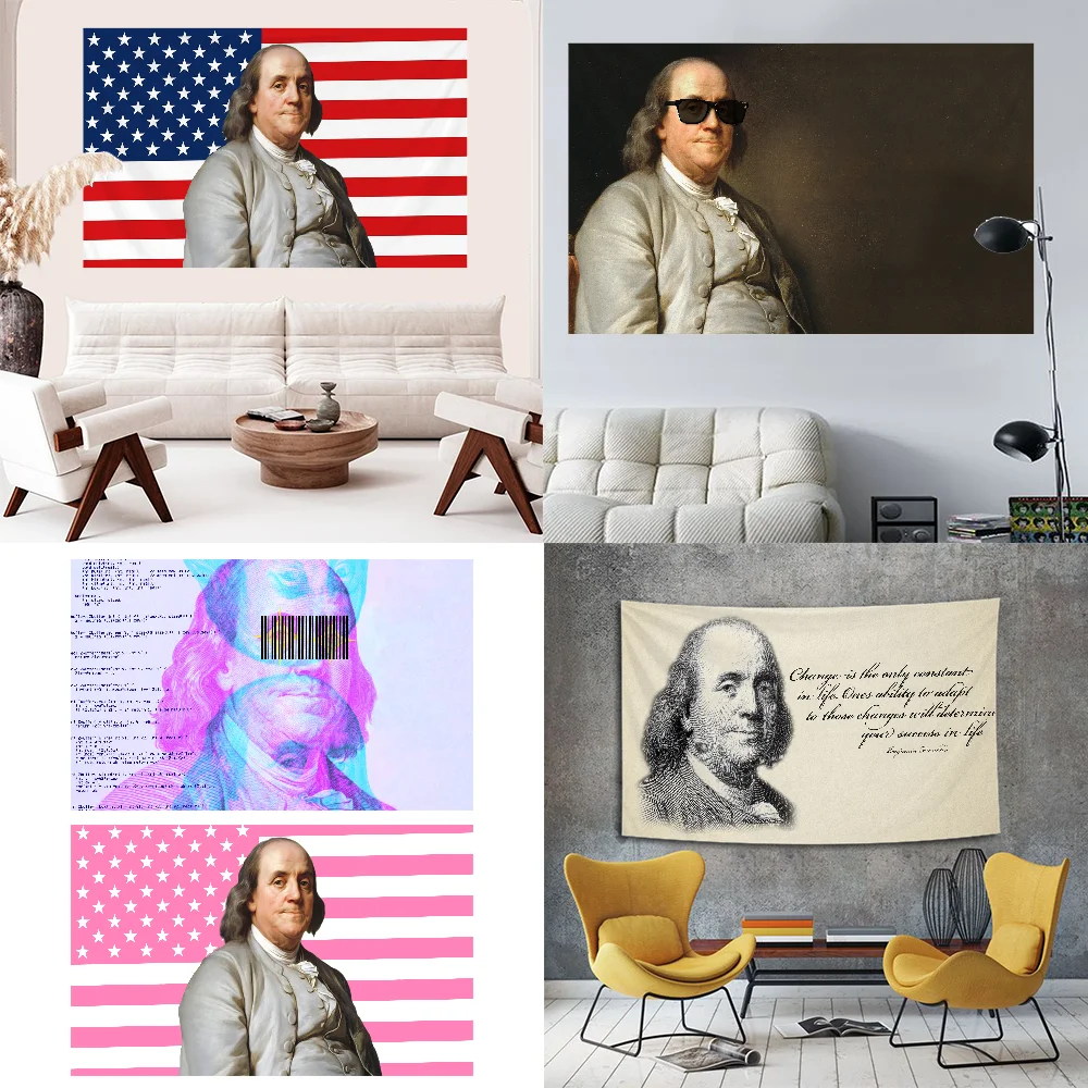 Benjamin Franklin Tapestry Print Wall Tapestry Fabric Home Wall Rug Carpets Hanging Big Couch Blanket