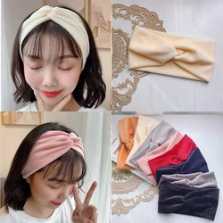 Fashion Wide Cross Velvet Headbands for Women Girl Solid Soft Warm Knot Plush Hairbands Ladies Winter Turbans Hair Accessories