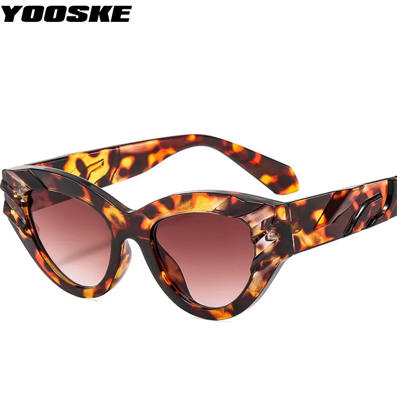 YOOSKE 2024 Vintage Sunglasses for Men Women Cat Eye Sun Glasses Classic Brand Designer Leopard Eyewear Shades UV400 Goggles