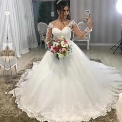 Customized ZJ9214 ball gown princess wedding dress V neck long sleeve lace beading bride dress plus size Wedding