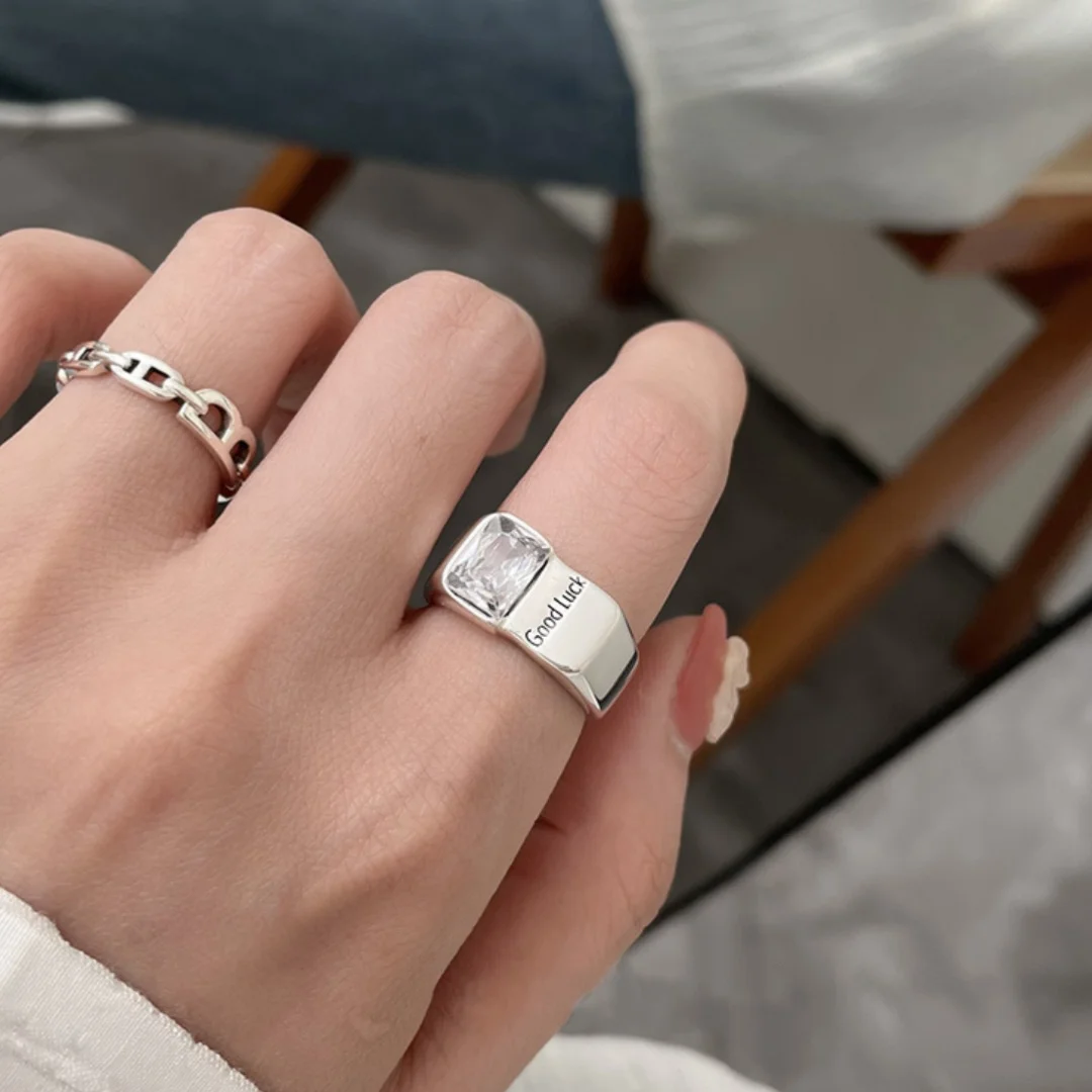 

DUTRIEUX 925 Sterling Silver Rings Open Finger Ring Letters Words Wish Wide Punk Stackable For Women Girl Jewelry Gift Dropship