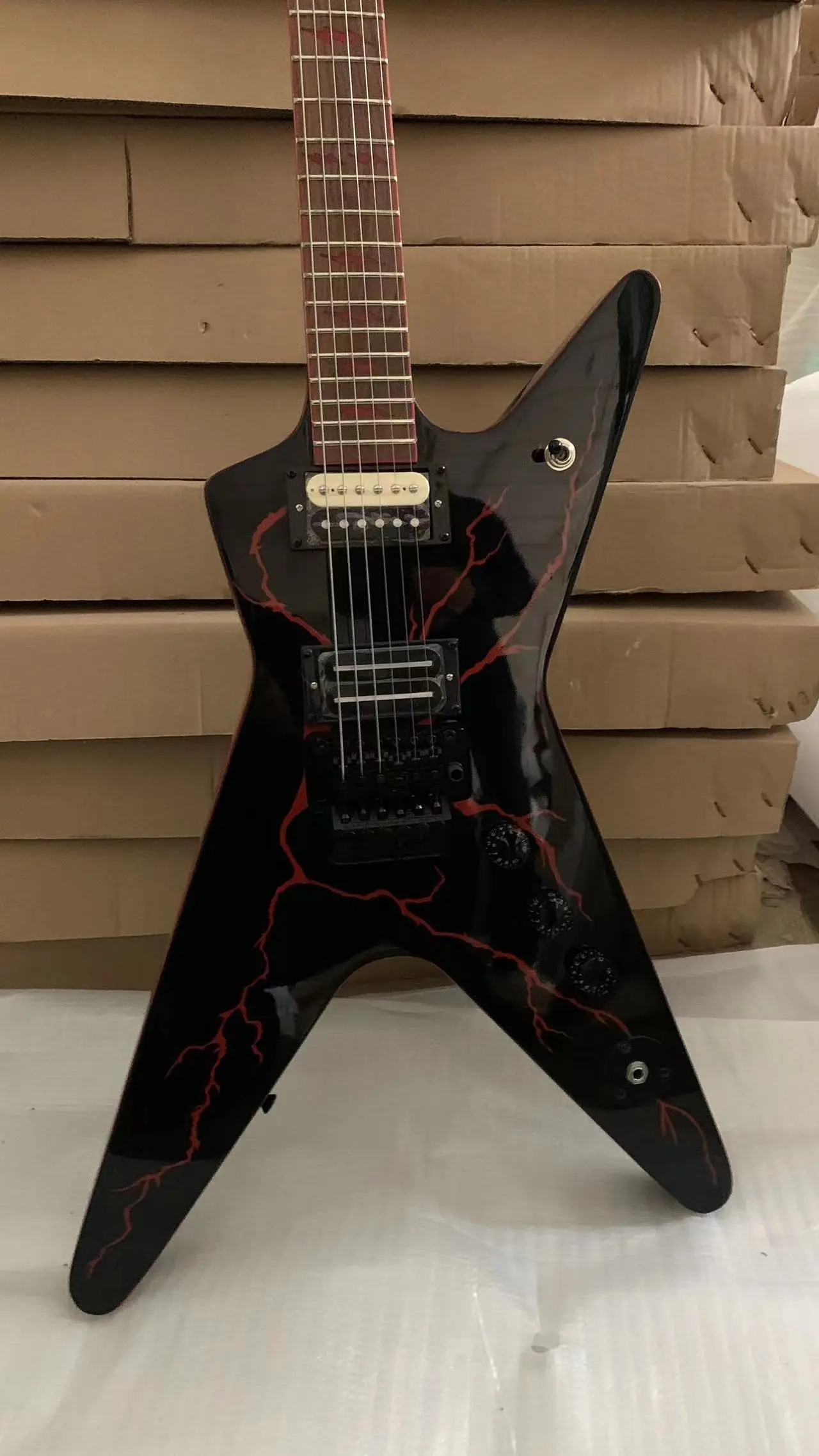 

Новая высококлассная 6-струнная электрическая гитара на заказ, шпон lightning, Двойной вибрационный мост, бесплатная доставка