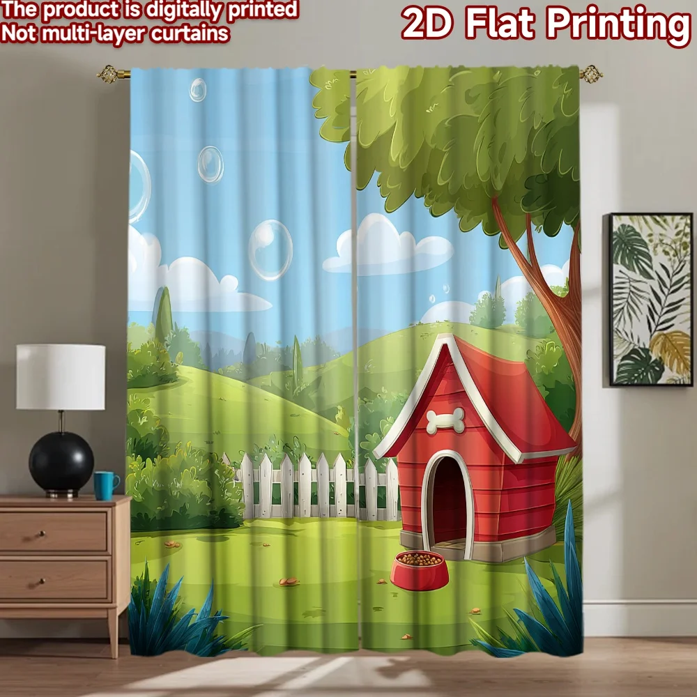 

2D flat printing 2pcs Party Curtains Dog House Outdoor Garden Backyard Digital Printed Polyester Drapes Family Party Decoration