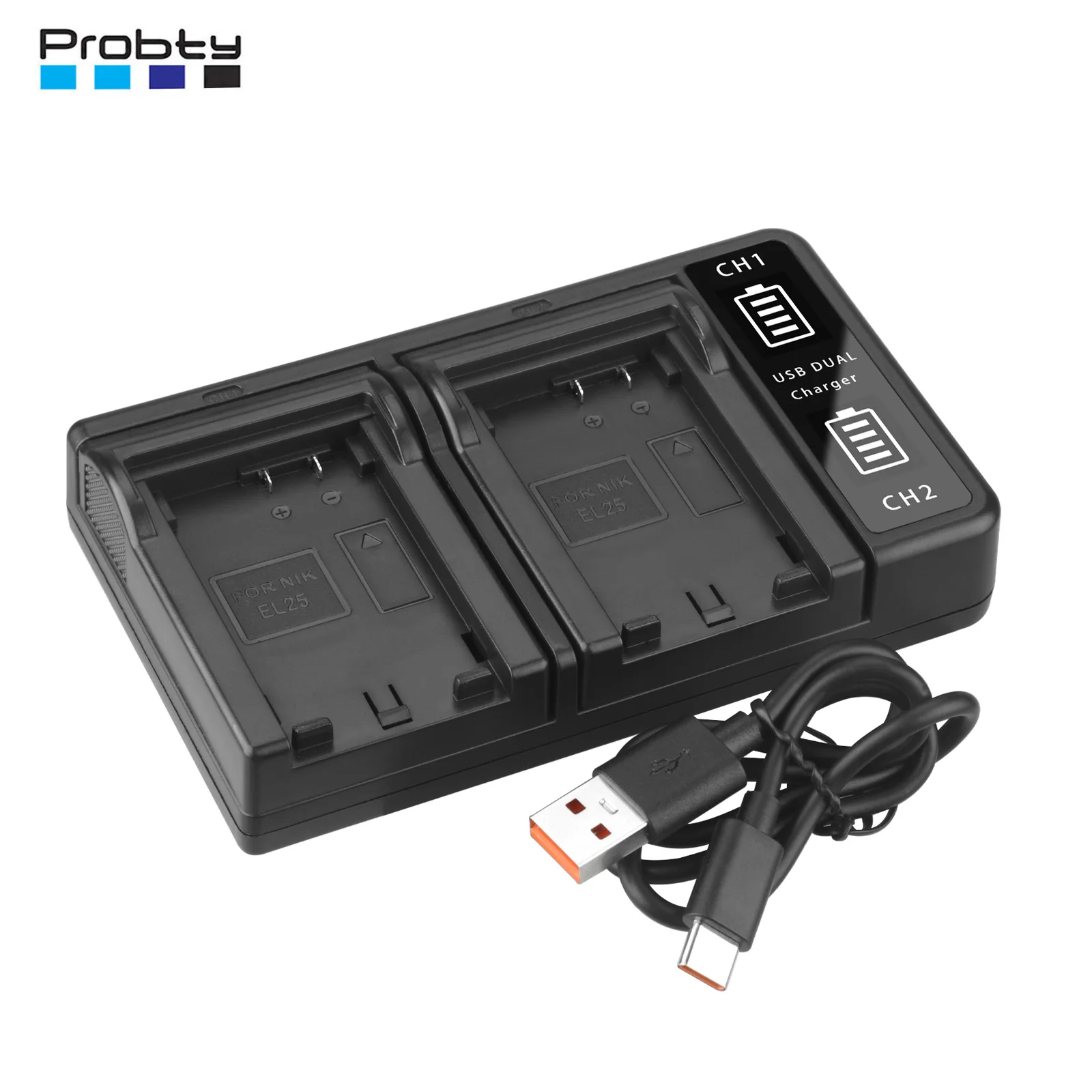 Probty EN-EL25a EN-EL25 Battery Charger, Double Slot MH-32 Charger for Nikon Z30, Z50, Zfc Cameras