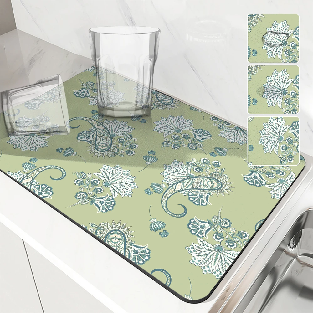 Coffee Tablewear Drain Pad Ethnic Bathroom Square Absorbing Anti-slip Dry Mat Kitchen Placemat Dishes Cup Splash Proof Drainer