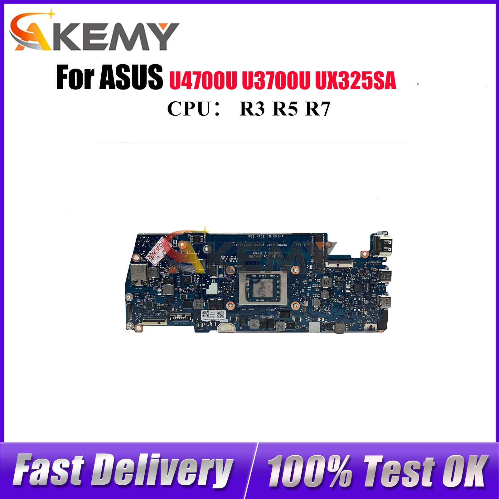 

UX325SA Laptop Motherboard For ASUS ZenBook UX325S UX325SA U4700U U3700U Notebook Mainboard With R3 R5 R7 CPU 100% tests OK stk