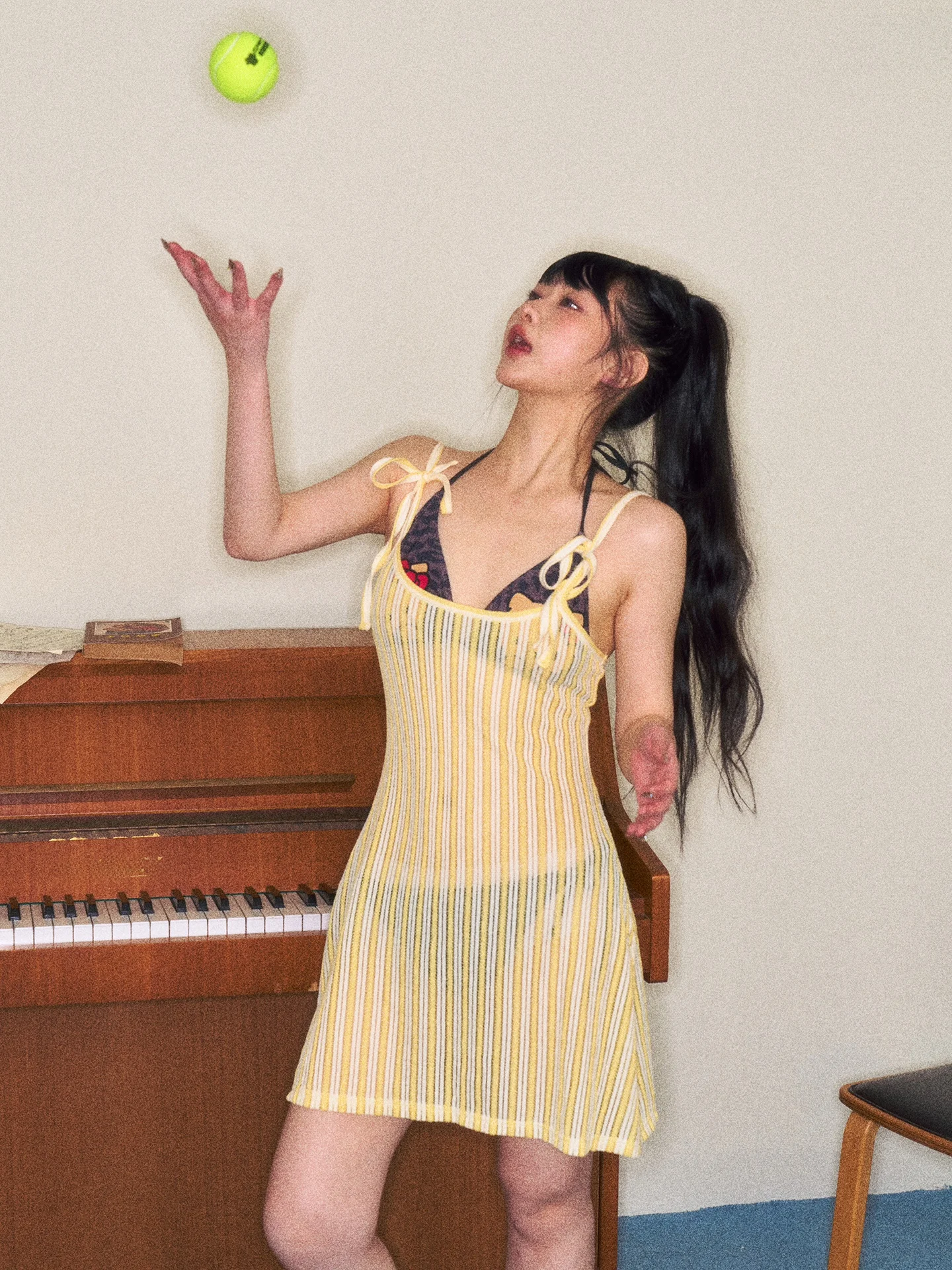 

Original Knitted Swimsuit Cover up Women's Spring Summer Hollow out Dr mid Length Striped Patterned Vest Top