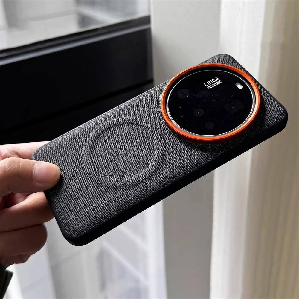 Luksusowe etui z teksturą tkaniny, wykonane z PU skóry, z magnetycznym zamknięciem, do Xiaomi Mi 17 Pro Max 15 14 Ultra, z obsługą bezprzewodowego ładowania i ochroną przed wstrząsami. — zdjęcie produktu 5