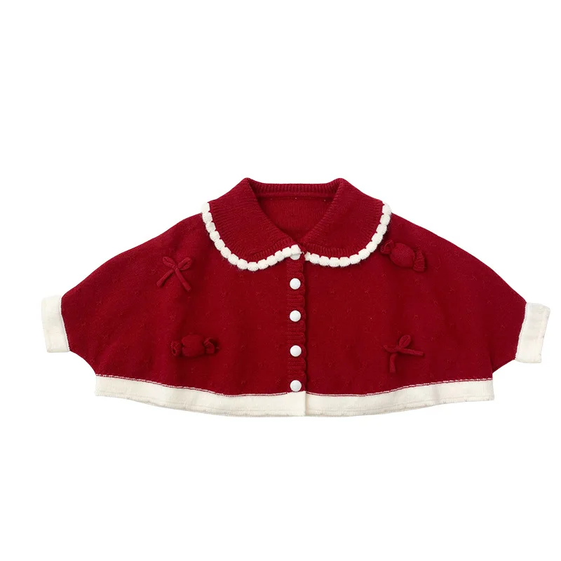 عباءة محبوكة للفتيات لخريف وشتاء 2025 مجموعة جديدة معطف صوفي لطيف للأميرة الحلوة للفتيات الصغيرات