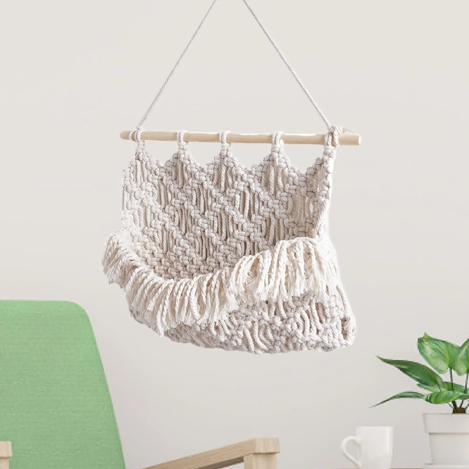 Macrame Wall Hanging Tapestry Storage Bag Fruit Basket Hanging Plant Holder for Home Apartment Living Room Indoor Outdoor Dorm