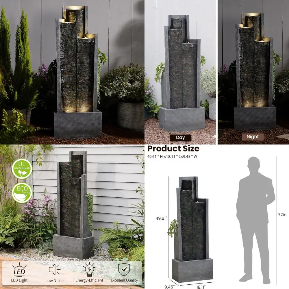 

49,6 H Современный фонтан для воды на открытом воздухе, садовые каскадные фонтаны для воды из смолы в помещении, высокий напольный фонтан со светодиодной подсветкой