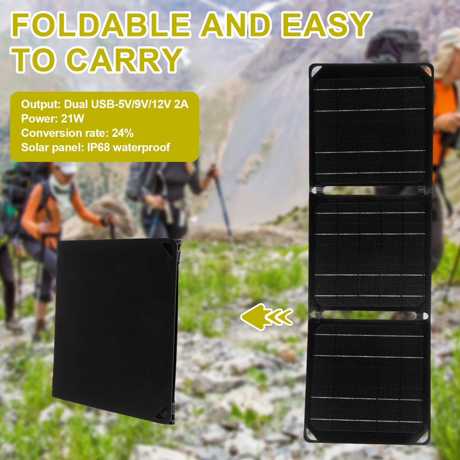 Foldable Solar Panel 21W IP68 Waterproof Outdoor Cells Battery Charger High Efficiency ETFE Solar Panel for Phone Power Bank