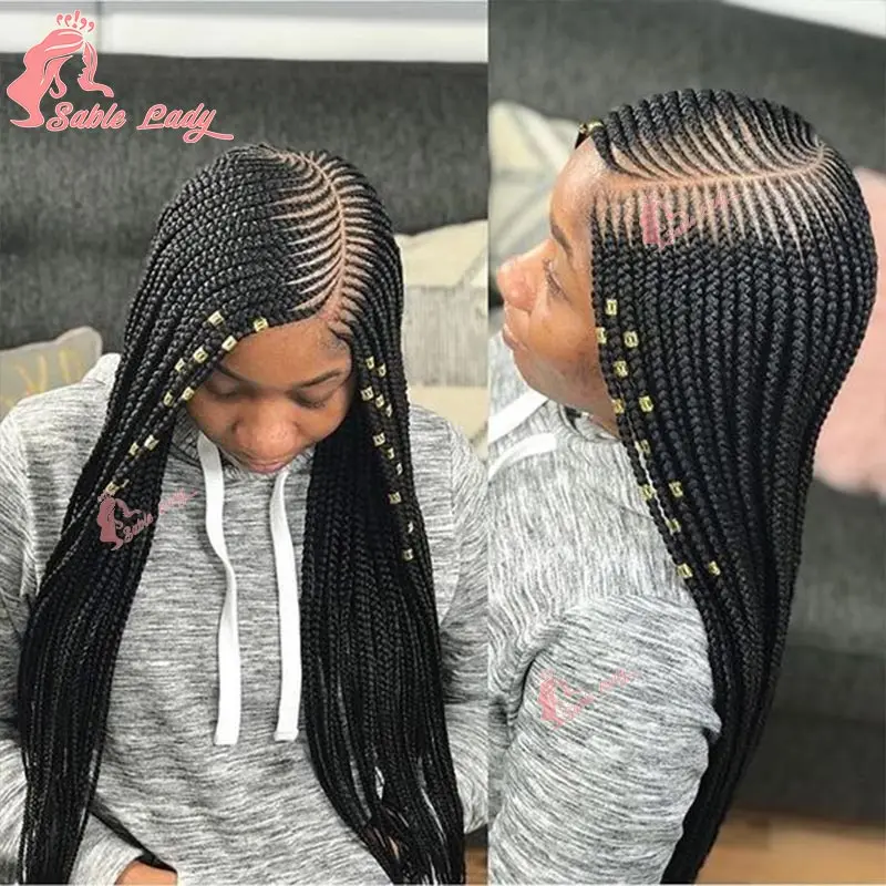 Full Lace Box Braided Wig Synthetic Knotless Box Braids Wig Side Part Lace Wig Faux Locs Crochet Cornrow Braided Wig for Women