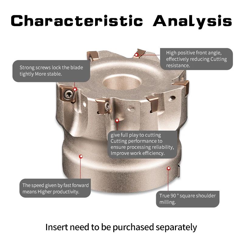 TE90-40-16-6T TE90-63-22-8T Double-sided high-efficiency open rough square shoulder end mill 4NKT blade milling cutter