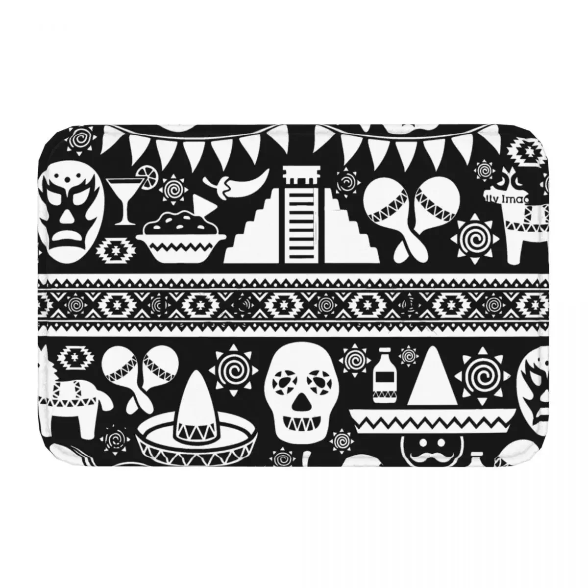 Anti-Slip Rug Doormat Living Room Mat Mexican Pattern Sombrero Skull Dﾙa De Los Muertos Hallway Carpet Entrance Door Decorative