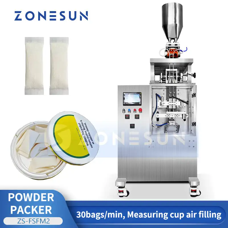 ZONESUN ZS-FSFM2 Dual Lane Ultrasonic Powder Packaging Machine Auto Stick Sachet Sealing Machine for Fine Powder Herbal Dosing