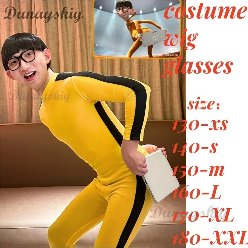 Movie Vector Cosplay Costume Orange Jumpsuit Jakect Pant Outfits Set Mushroom Wig Glasses Halloween Fancy Suit Party Suit