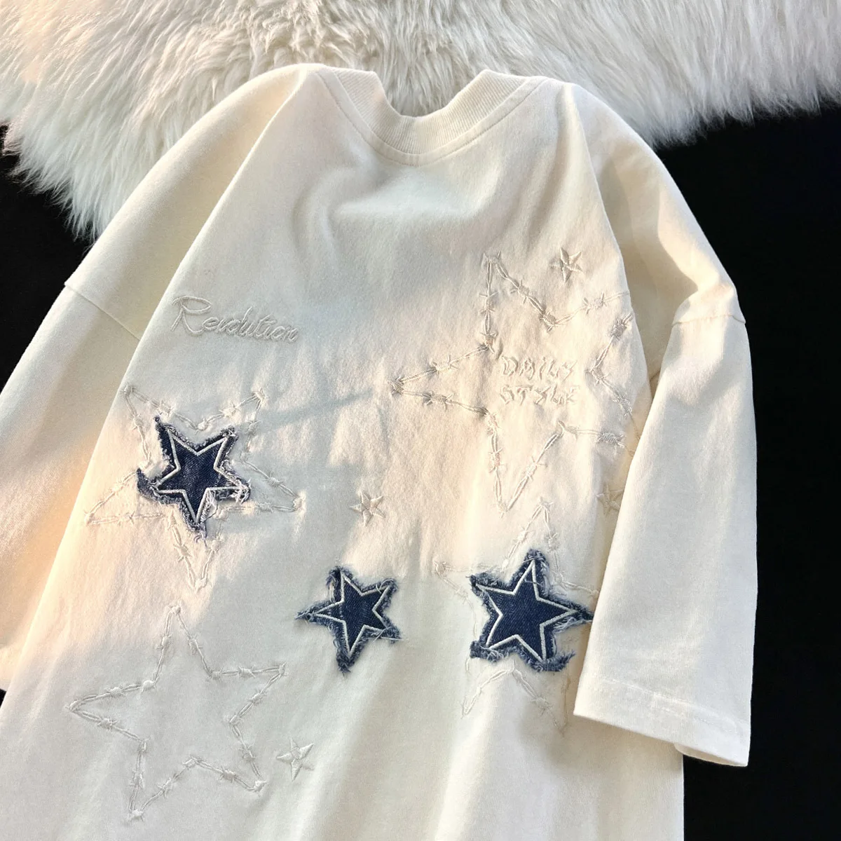 

European and American Street Ins Star Printed Tops Unisex Hip-hop Y2K Personality Niche Loose Student Half-sleeved Tops