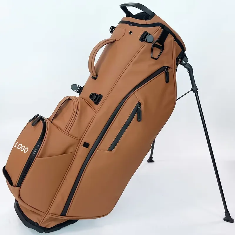 Custom Logo Embroidery Golf Stand Bag PU Leather Brown Sunday Golf Bag Lightweight Portable Sports Golfing Equipment