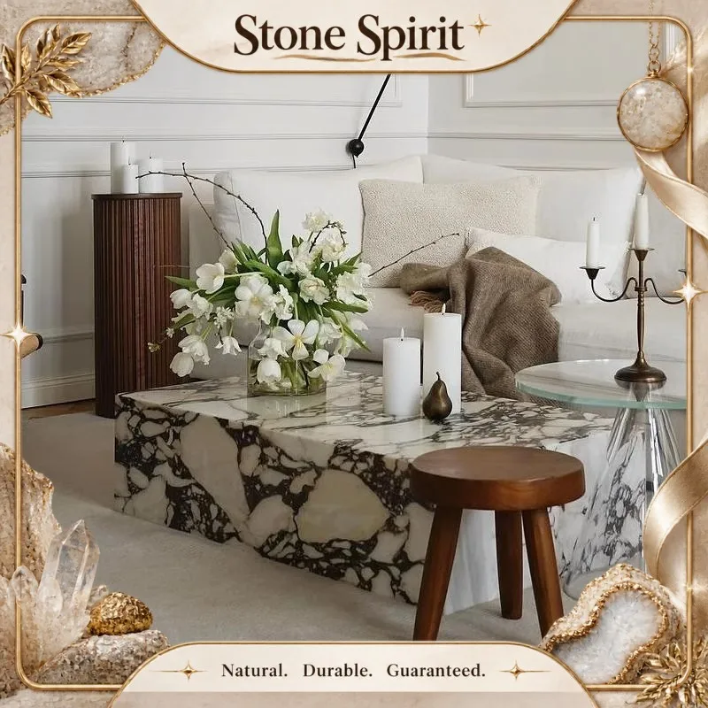 Bulgari Marble Living Room Decoration Coffee Table French Light Luxury Art Hotel-Style Apartment Square Side Table Set Custom