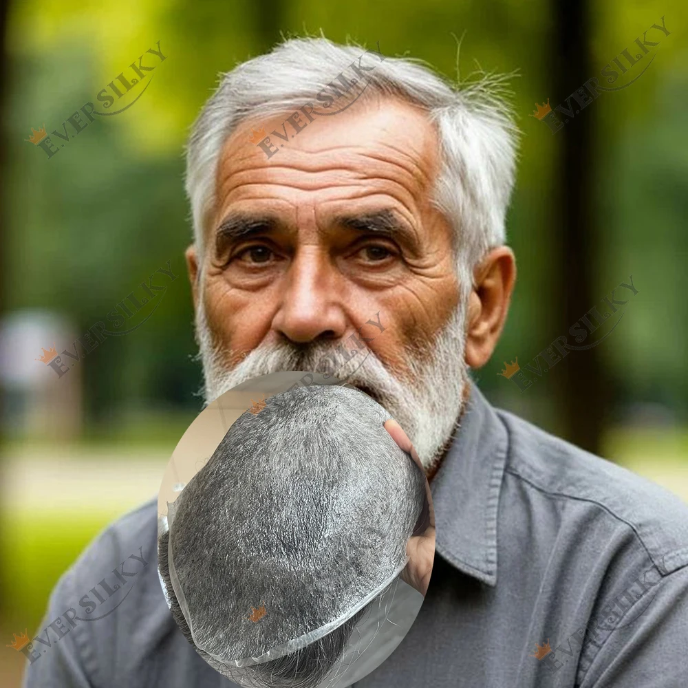 

Ultra Thin Skin 0.02mm 80%Density Men Silicon Toupee White Grey 1b80 565# Human Hair Prosthesis Undetectable Natural Hairline