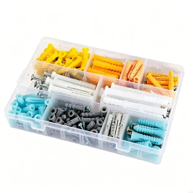 Indoor Wall Fastener Set with Expansion Sleeves and Threaded Screws 200 Count in Storage Case for Household Mounting Fixtures