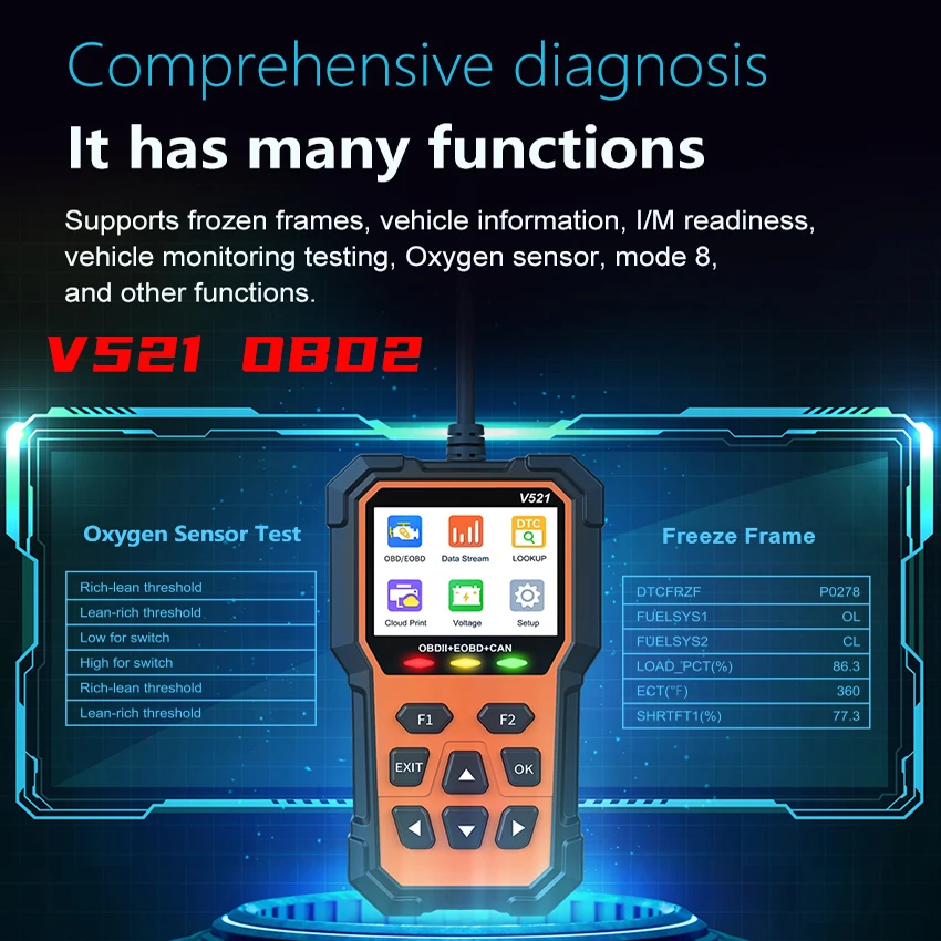 

OBD2 V521 Automotive Fault Diagnosis Instrument Battery Voltage Real Time Data Stream Reading Performance Test- USB Powered