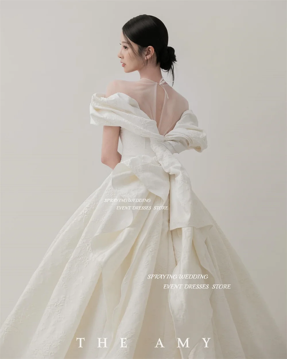 SPRAYING Simple V Neck Korea Wedding Dress Photo Shoot A Line  Off Shoulder Bridal Gown Back Design Special material Princess 웨딩