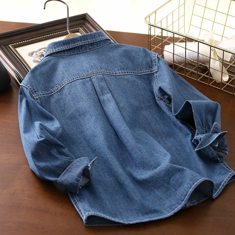 Fashion Boys Denim Shirt Long Sleeve Turn Down Collar Blue Shirt Children Boys Loose Casual Cardigan Tops Boys Clothes