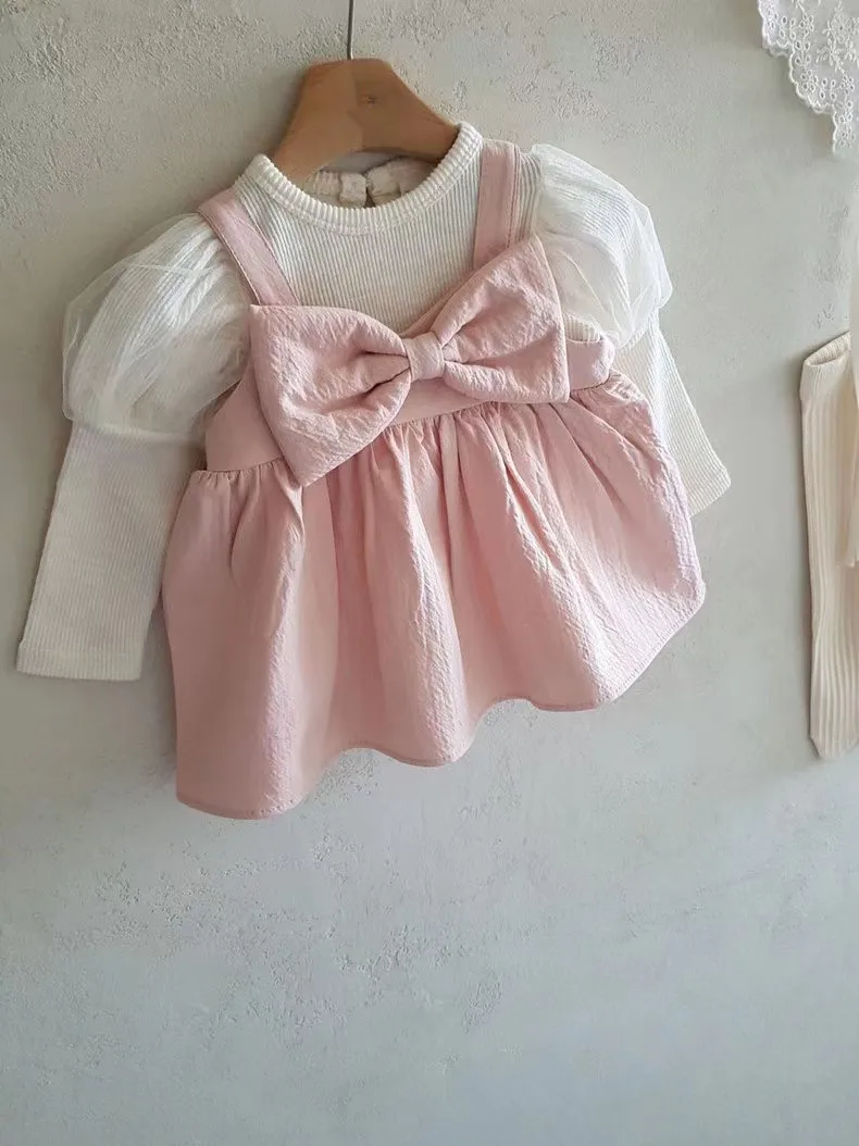 Baby Clothes 2024 Autumn Toddler Mesh Splicing Puff Sleeve Princess Bottoming Shirt 0-2Y Infant Girls Cotton Tees Tops