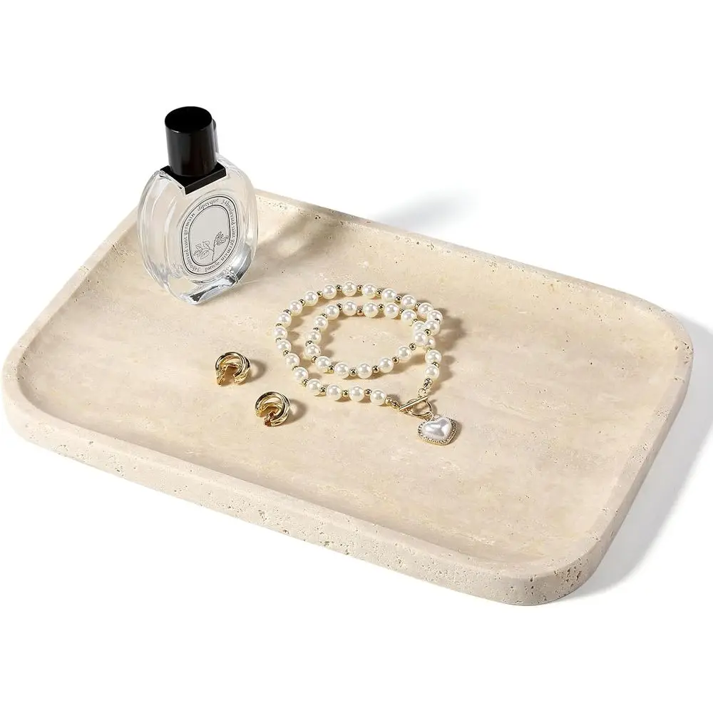 

Travertine Tray, 12"x8" Natural Stone Vanity Tray or Countertop Bathroom Kitchen Drer, Decorative Marble Catchall Trays