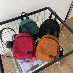 Women's Mini Backpack Fashion Solid Color Corduroy Small Simple Casual Traveling Large Capacity Durable Female's Schoolbag 2024