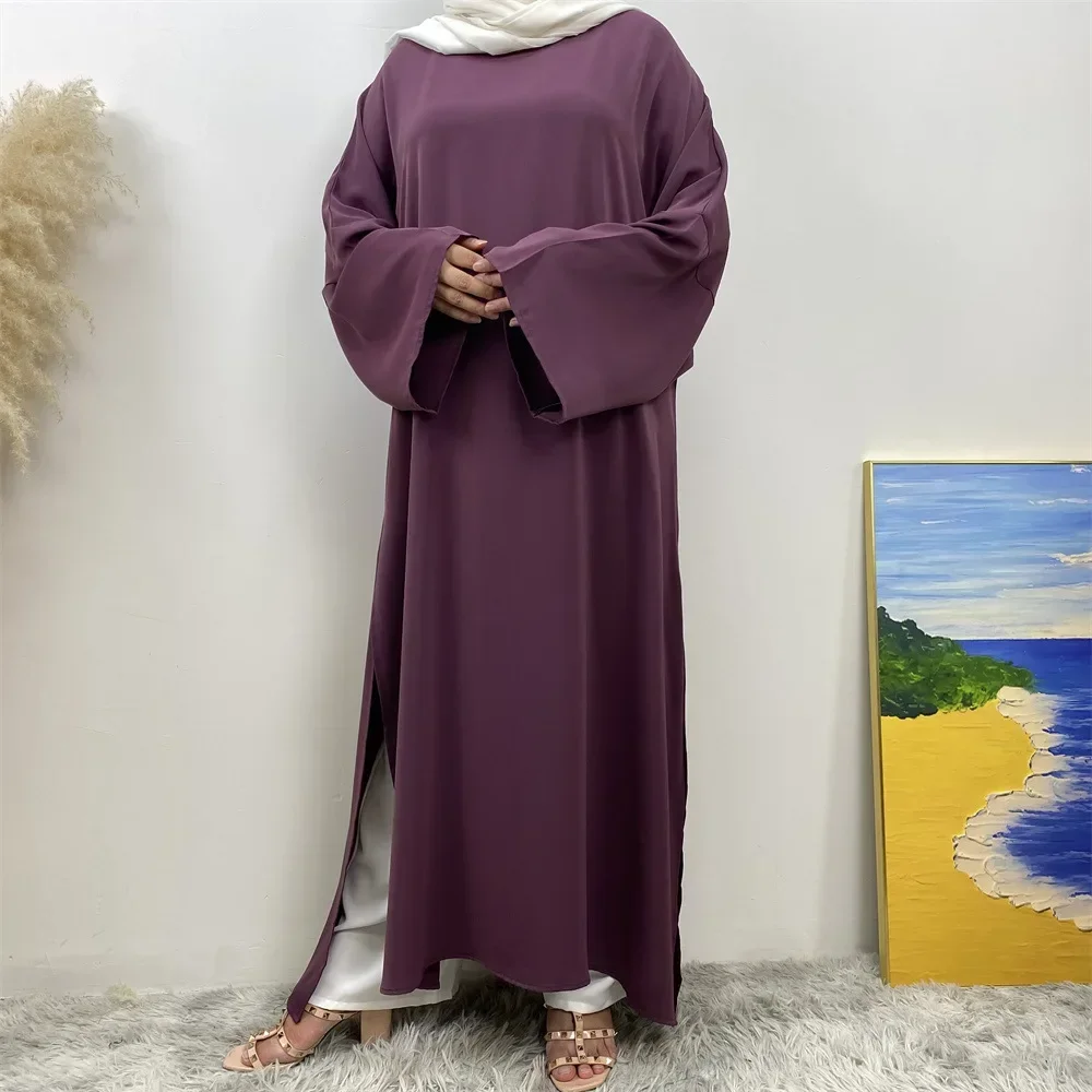 

Middle East Dubai Hot Selling Clean Color Slit Muslim Dress Women's Abayas Kaftan Turkey Arab Islamic Clothing Musulmane Femme
