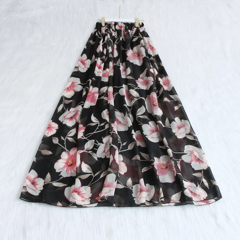 

2022 Summer New Sweet Printed Skirt Women Clothing Cute Vintage Elastic High Waist A-Line Floral Chiffon Skirts jp94