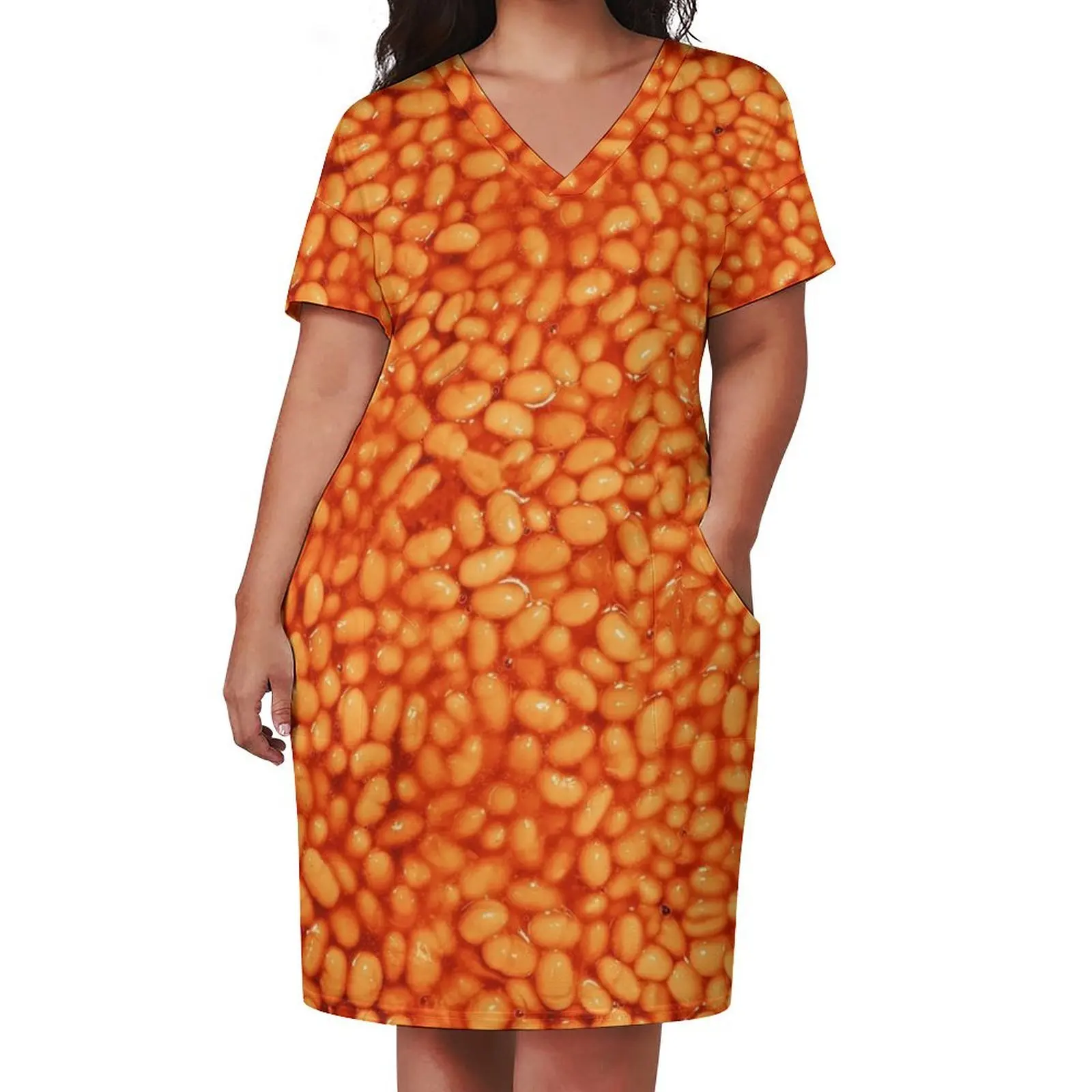 Baked Beans In Things Pattern Loose Pocket Dress elegant dresses for women women clothes birthday dress loose summer dress