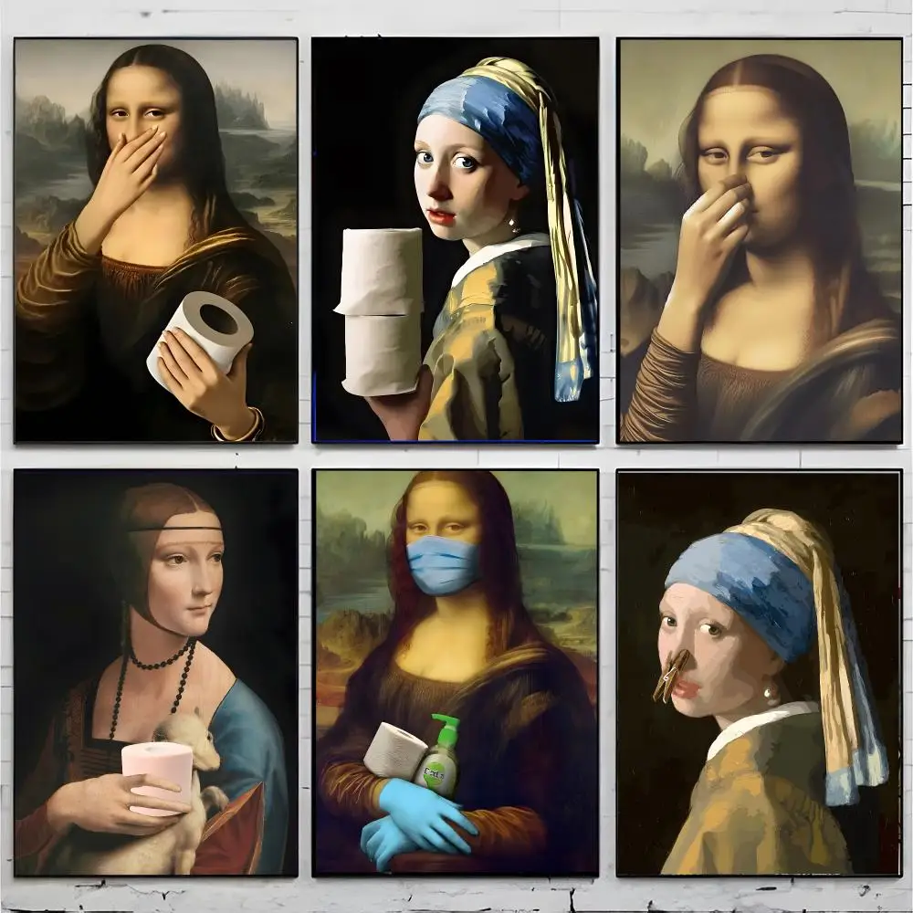 artwork abstract M-Mona Lisa with Toilet Cover Nose Poster Premium Decor Art & Gift for Household Lounge Home Ornaments