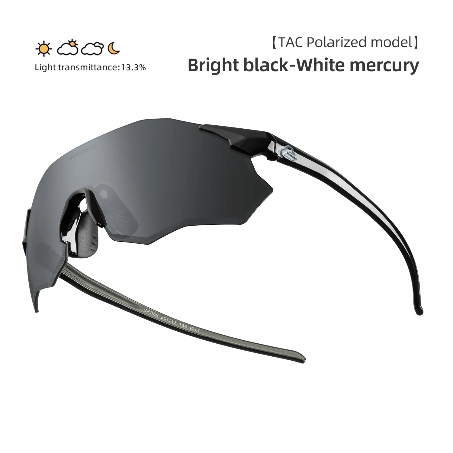 ROCKBROS Fahrradbrille Photochrome/Polarisierte Sonnenbrille UV-Schutz Winddichte Brille für Männer und Frauen Straßenfahrrad-Sportbrille