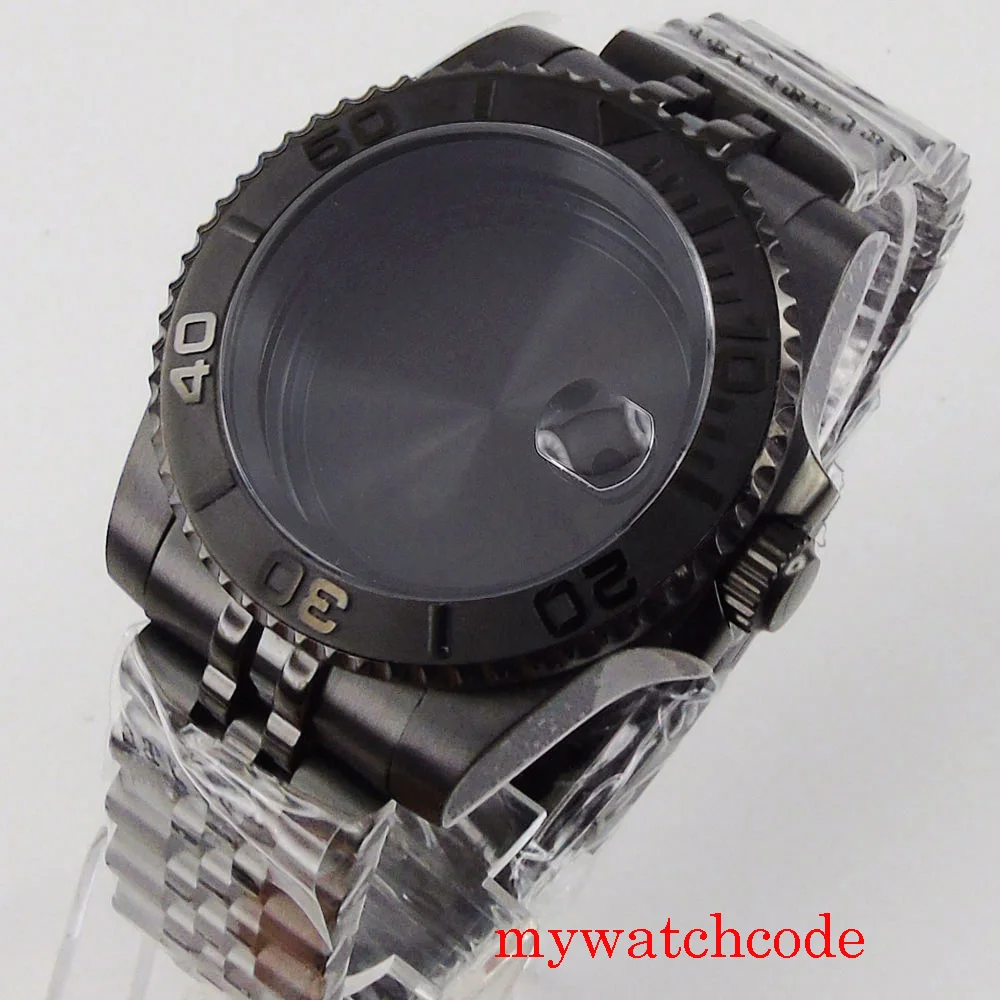 Cassa dell'orologio PVD nero 40mm per NH34 NH35 NH36 NH70 NH72 bracciale in acciaio Jubilee cristallo di zaffiro